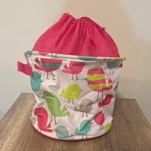 thirty-one Pink and Teal Bird Print Drawstring Storage Bin